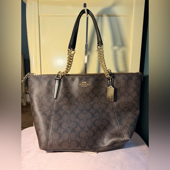 Coach Handbags - Coach Ava Brown Signature Tote with Gold Accents